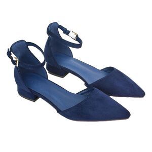 XY London Womens/Ladies Jenny Ankle Strap Low Heel Court Shoes / Navy